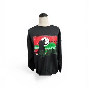 Gildan Black Sweatshirt Christmas Dinosaur Reindeer